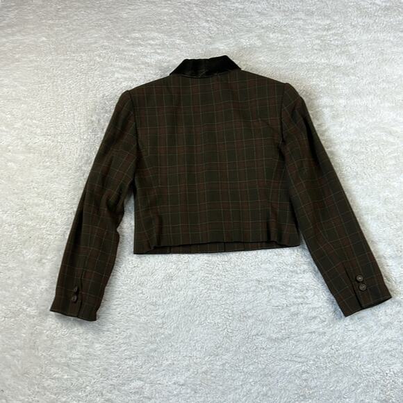 Y2K Kasper A.S.L. Petite two piece Green check and velvet collar skirt suit, 4P - Picture 3 of 12